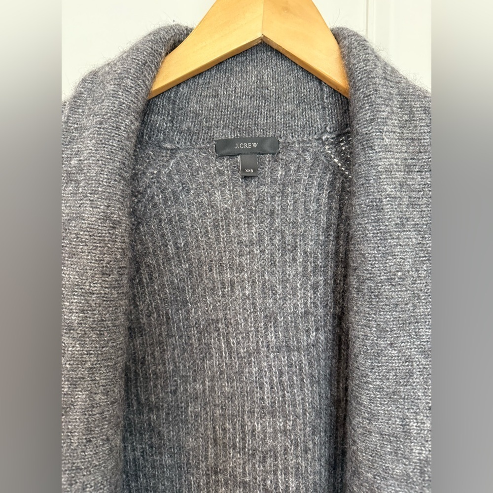 JCrew Wool Alpaca Blend Cozy Gray Open-Front Cardigan - Picture 2 of 7